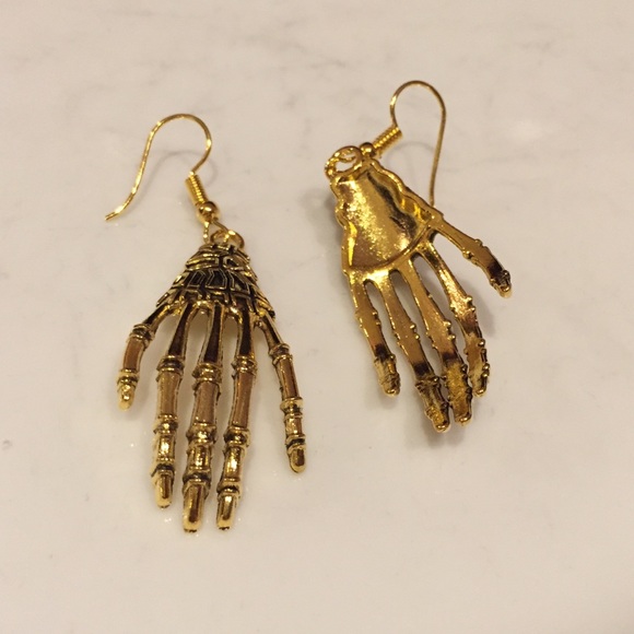 🦴 Single Pair Of Skeleton bone hand drop earrings in gold or silver💀 - Picture 5 of 8